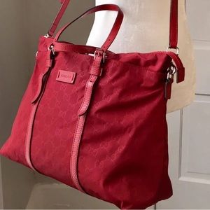 Gucci Red Nylon Guccissima handbag medium 2 way shoulder bag